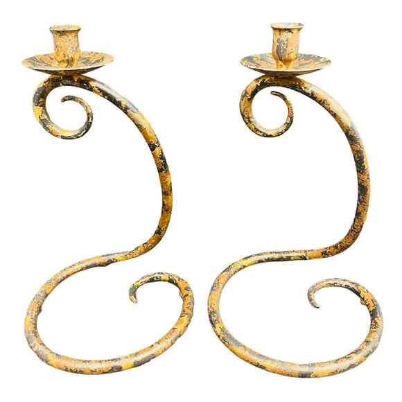 Pair of 14" Snake Serpent Scroll Camouflage Wrought Iron Candlestick Holders VTG - Picture 12 of 12